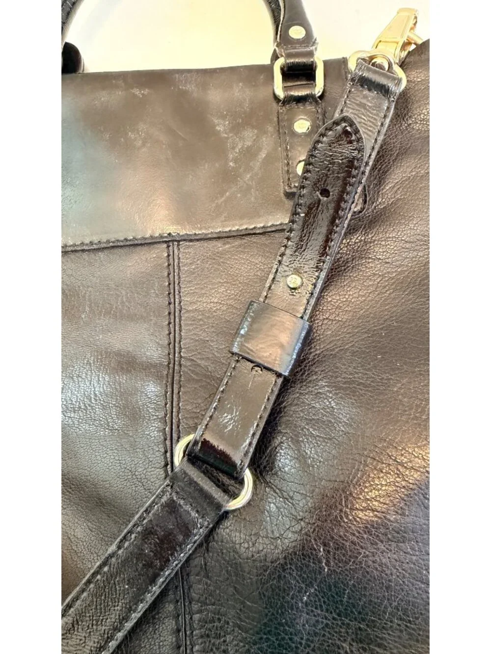 Kate Spade Black Leather Crossbody Tote With Polka Dot Lining & Adjustable Strap